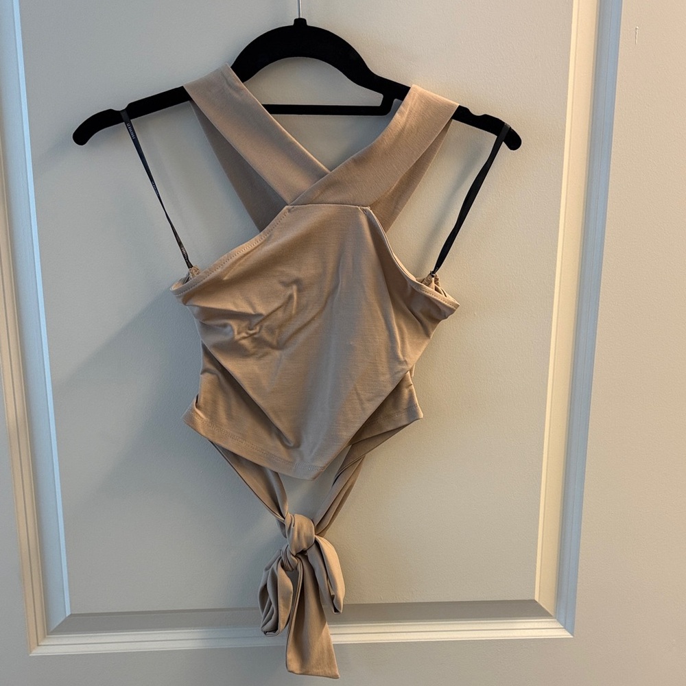 Forever 21 Beige Cross-Back Tie Top